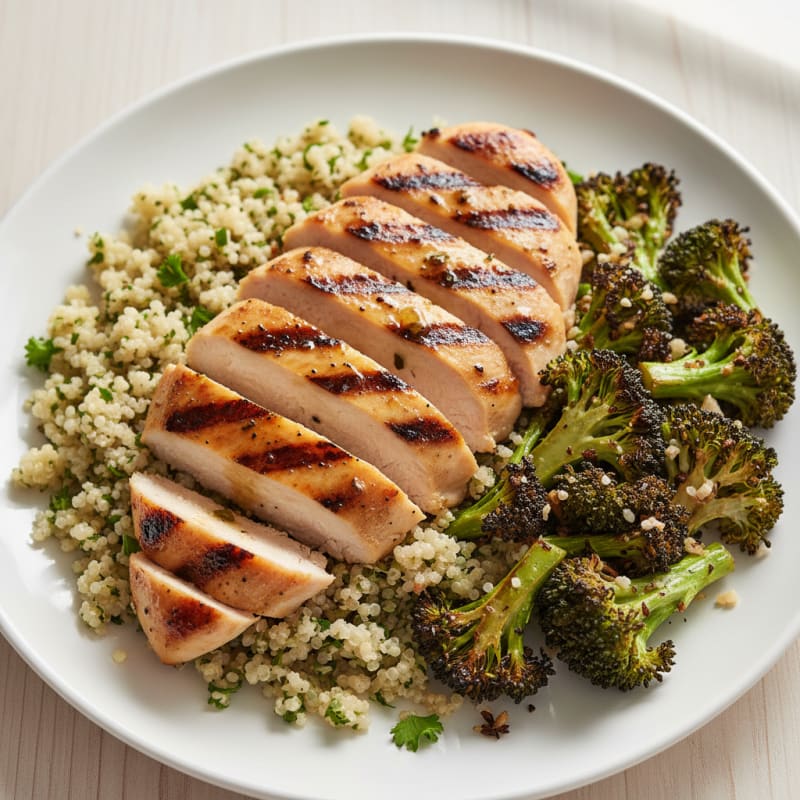 Grilled Chicken Breast with Quinoa and Roasted Broccoli