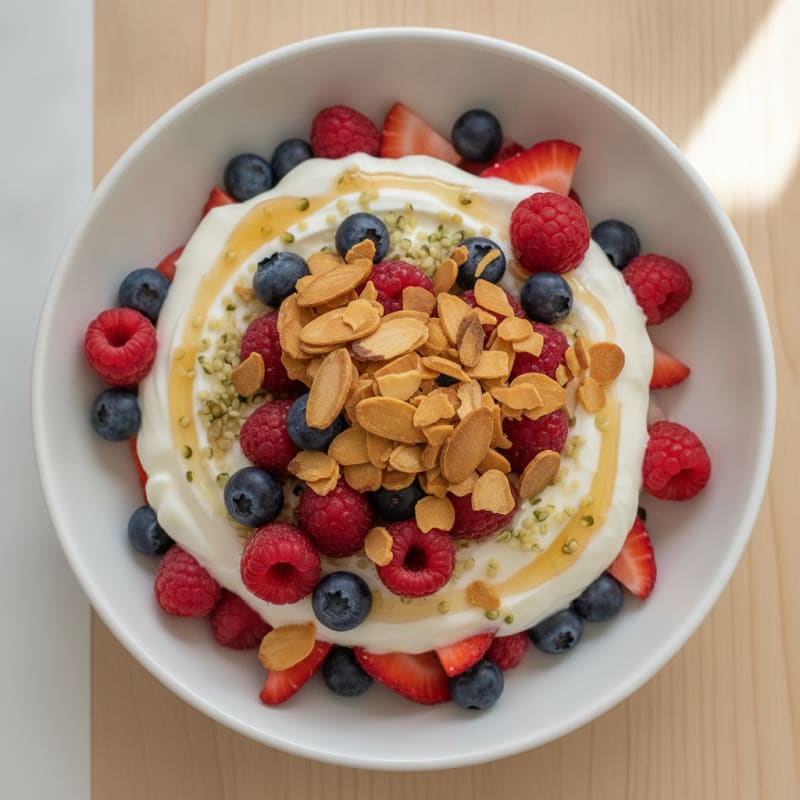 Greek Yogurt Protein Parfait with Mixed Berries and Almonds