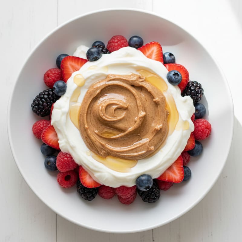 Greek Yogurt Protein Parfait with Mixed Berries and Almond Butter