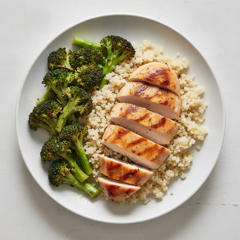 Grilled Chicken Breast with Roasted Broccoli and Quinoa