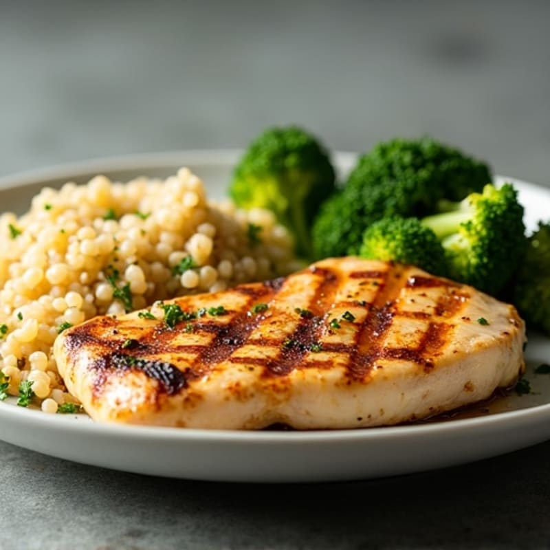 Grilled Chicken Breast with Roasted Broccoli and Quinoa