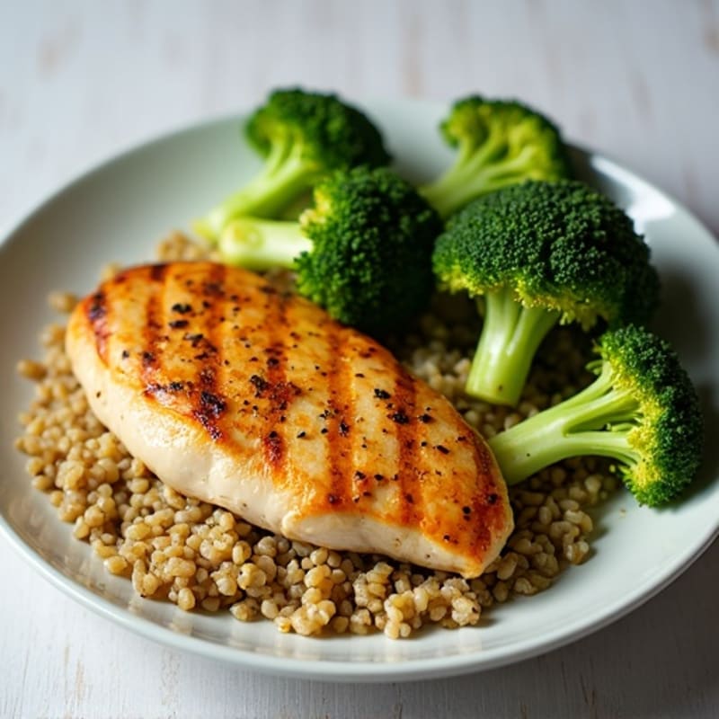 Grilled Chicken Breast with Quinoa and Roasted Broccoli
