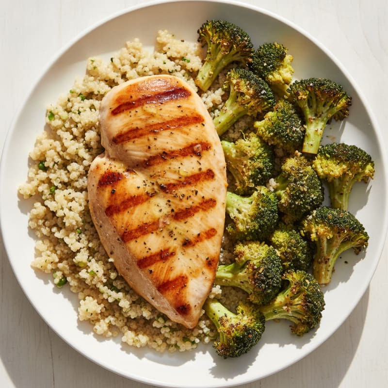 Grilled Chicken Breast with Quinoa and Roasted Broccoli