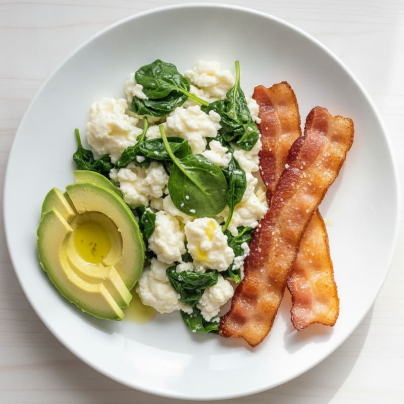 Egg White Scramble with Spinach and Turkey Bacon