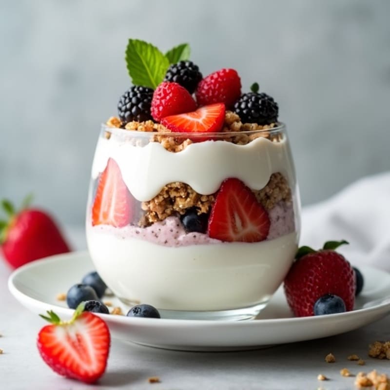 Vanilla Greek Yogurt Protein Parfait with Mixed Berries