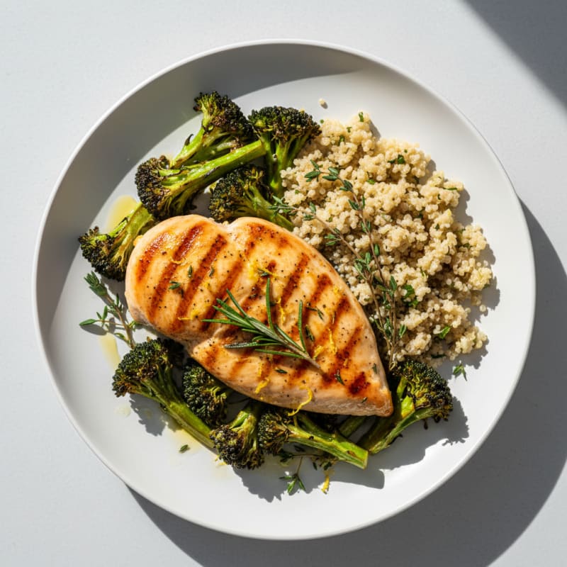 Grilled Chicken Breast with Roasted Broccoli and Quinoa