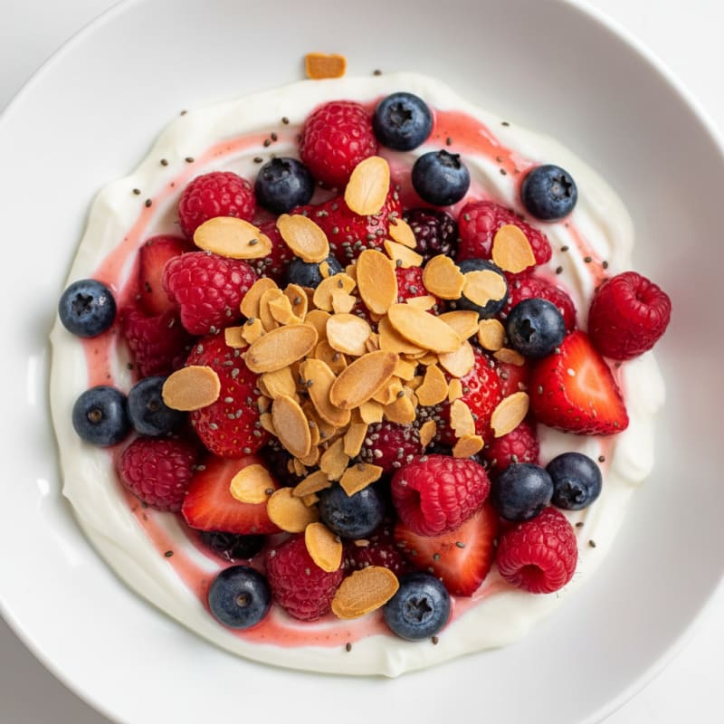 Greek Yogurt Protein Parfait with Mixed Berries and Almonds