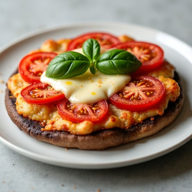 Roasted Portobello Pizza with Fresh Tomato, Melty Mozzarella, and Basil