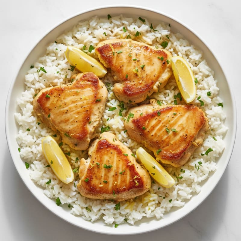 Lemon-Herb Greek Chicken Thighs with Rice
