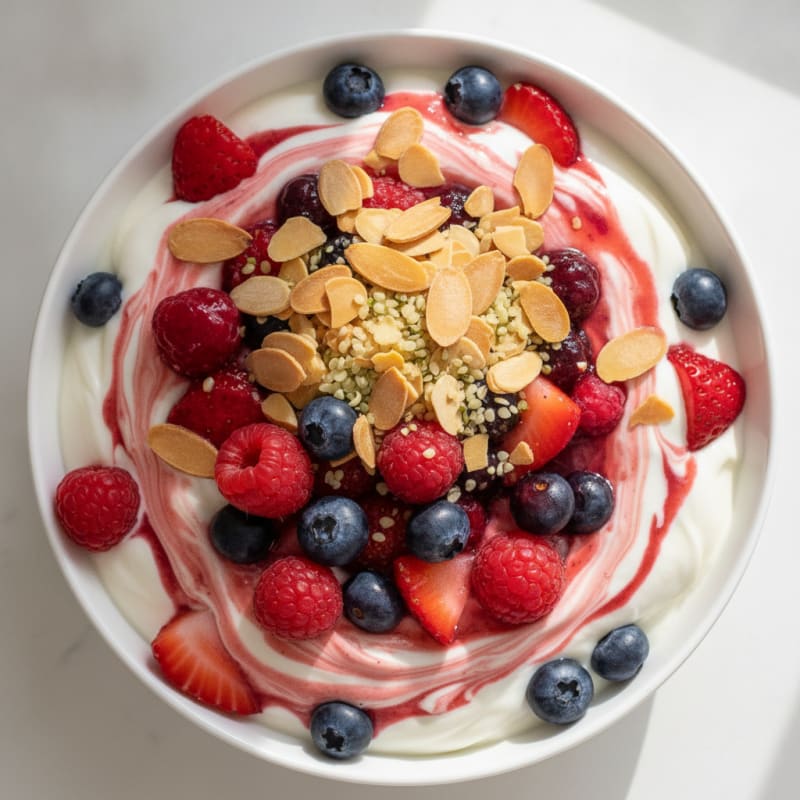 Greek Yogurt Protein Parfait with Mixed Berries and Almonds