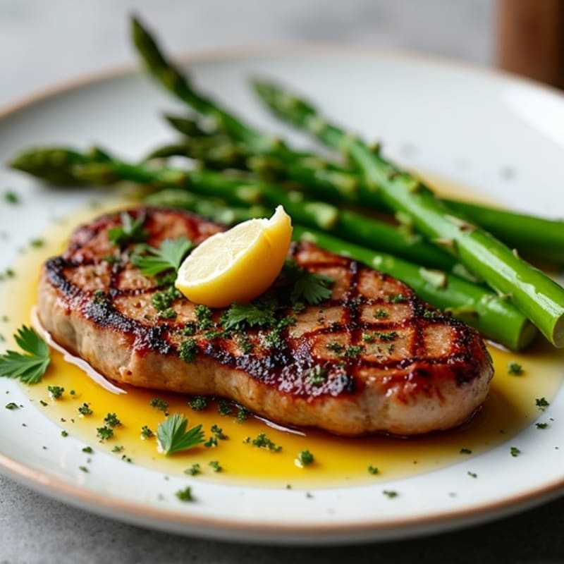 Garlic Herb Pan-Seared Steak with Roasted Asparagus