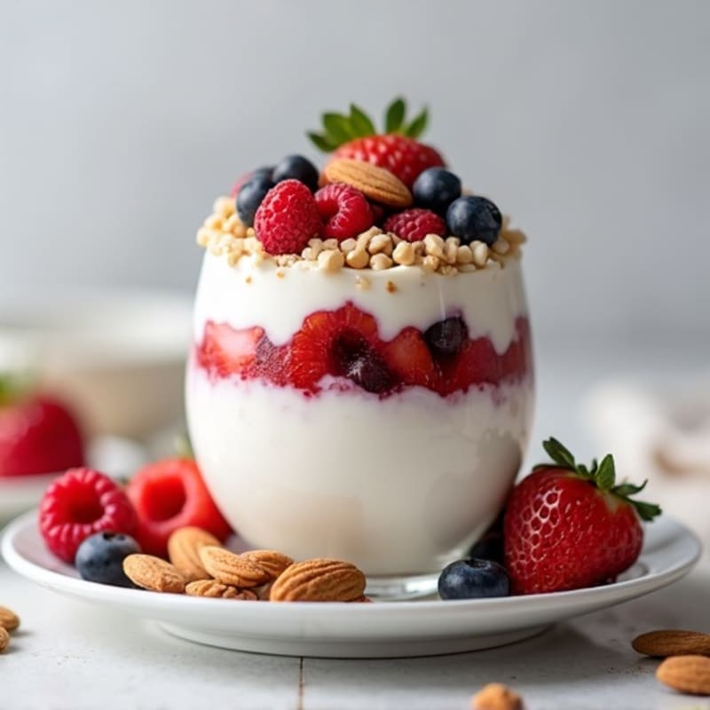Greek Yogurt Protein Parfait with Mixed Berries and Almonds