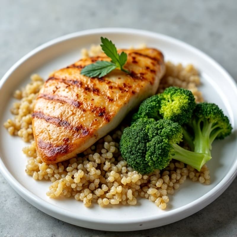 Grilled Chicken Breast with Roasted Broccoli and Quinoa