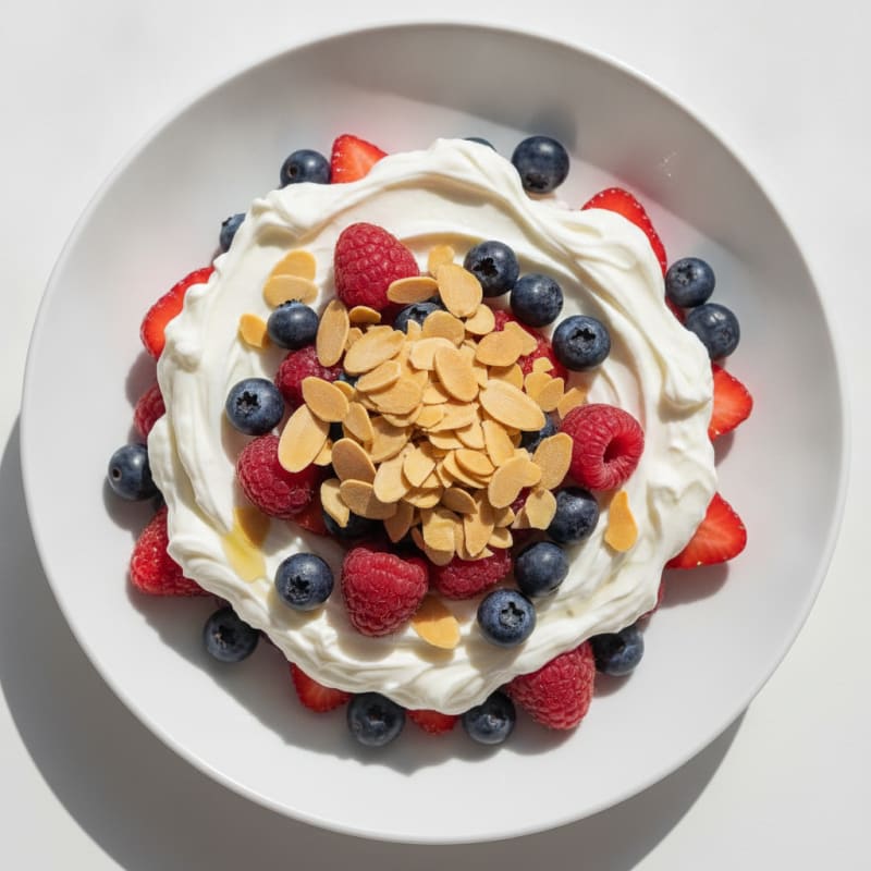 Greek Yogurt Protein Parfait with Mixed Berries and Almonds