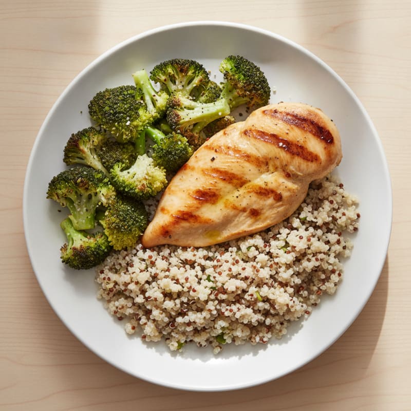 Grilled Chicken Breast with Quinoa and Roasted Broccoli
