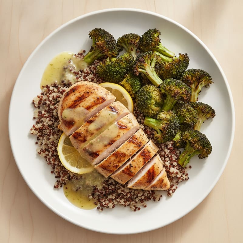 Grilled Chicken Breast with Quinoa and Roasted Broccoli