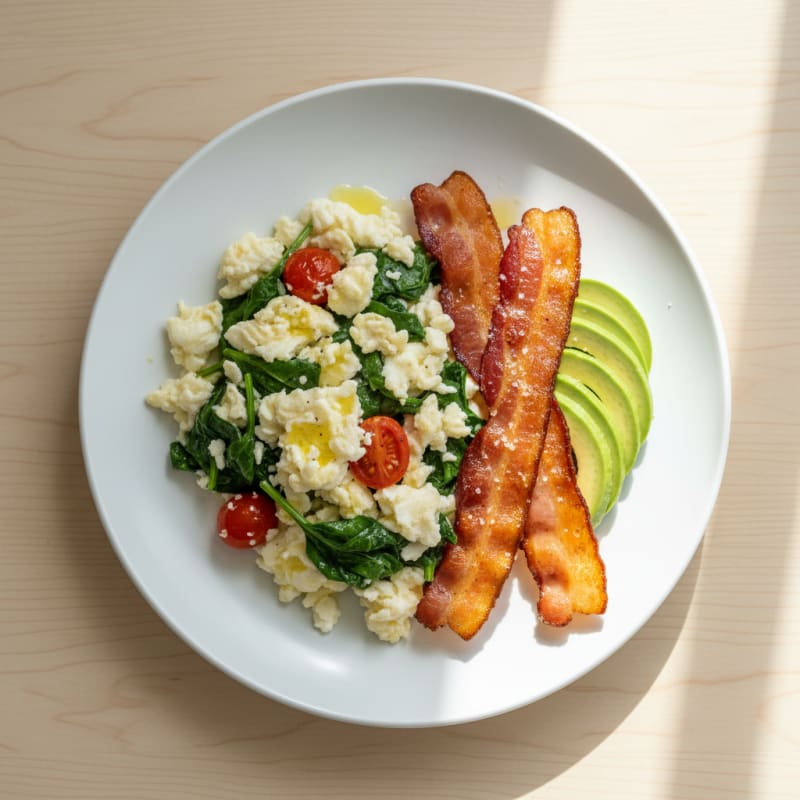 Egg White Spinach Scramble with Turkey Bacon