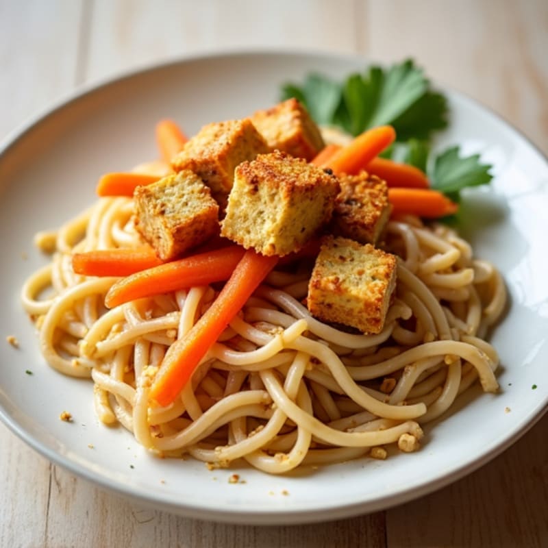 Creamy Peanut-Ginger Rice Noodles with Crispy Tofu