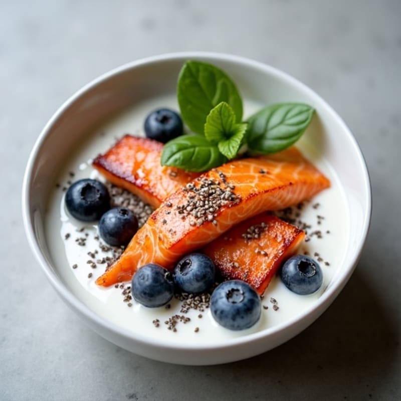 Silky Greek Yogurt Bowl with Chia Seeds and Seared Salmon