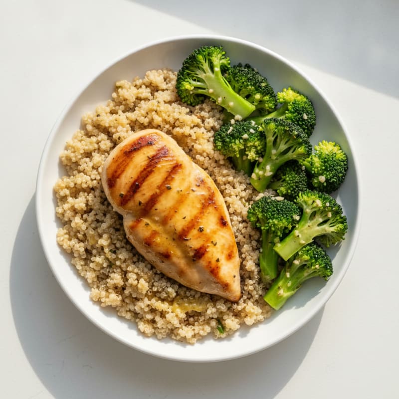 Grilled Chicken Breast with Quinoa and Steamed Broccoli
