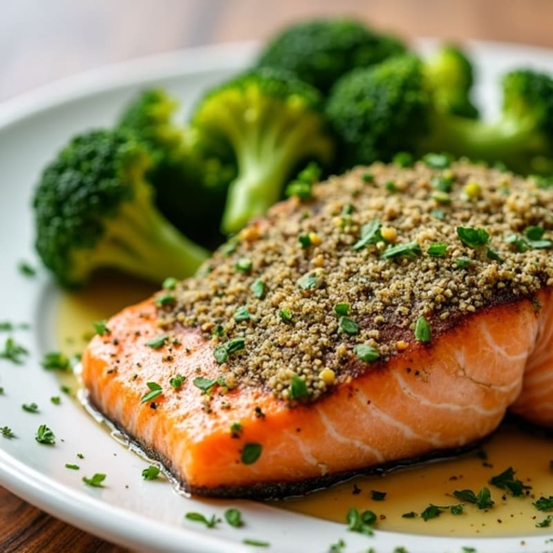 Herb-Crusted Baked Salmon with Roasted Broccoli