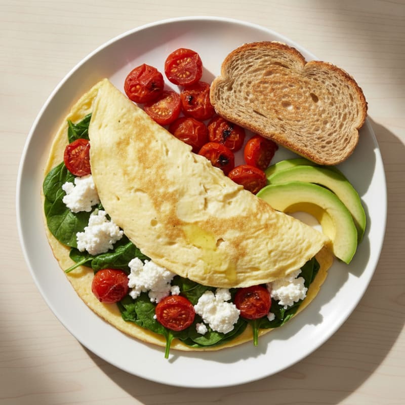 Egg White Spinach Omelette with Cottage Cheese and Cherry Tomatoes