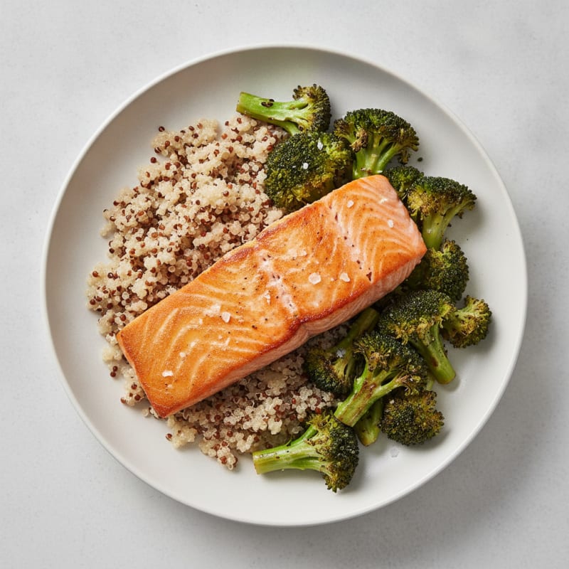 Seared Salmon with Roasted Broccoli and Quinoa