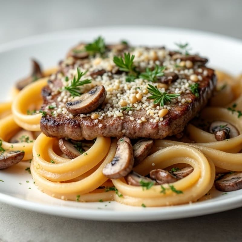 Lean Beef with Creamy Mushroom Sauce and Whole Wheat Noodles