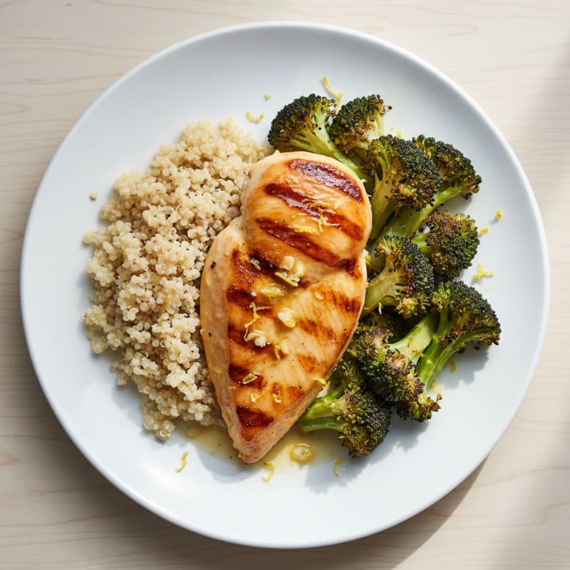Grilled Lemon Garlic Chicken Breast with Quinoa and Roasted Broccoli