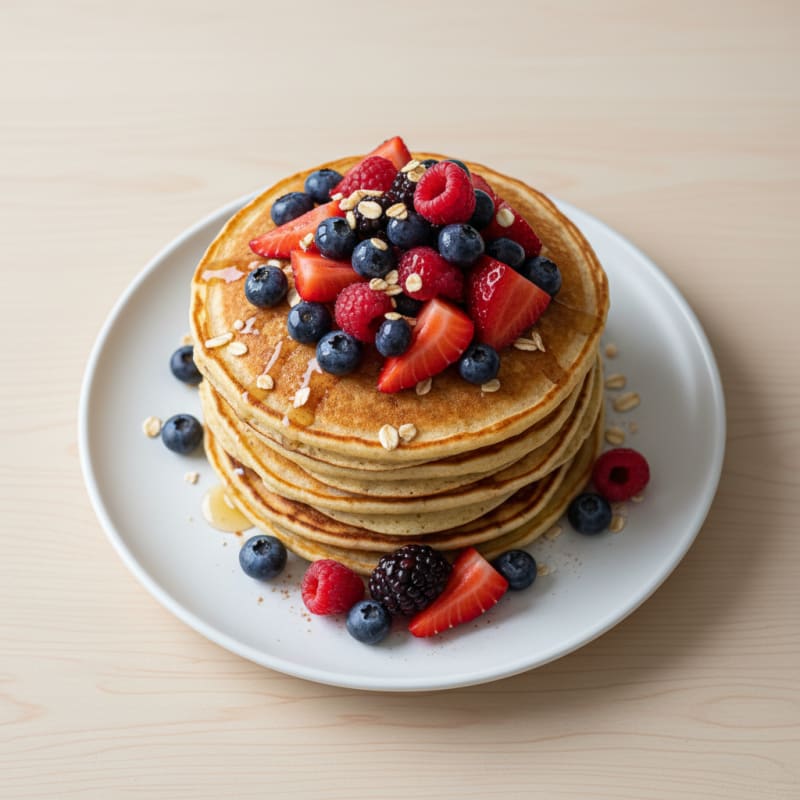Fluffy Golden Protein Pancakes with Berries