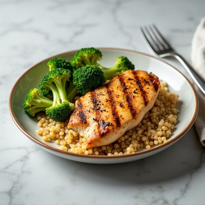 Grilled Chicken Breast with Roasted Broccoli and Quinoa