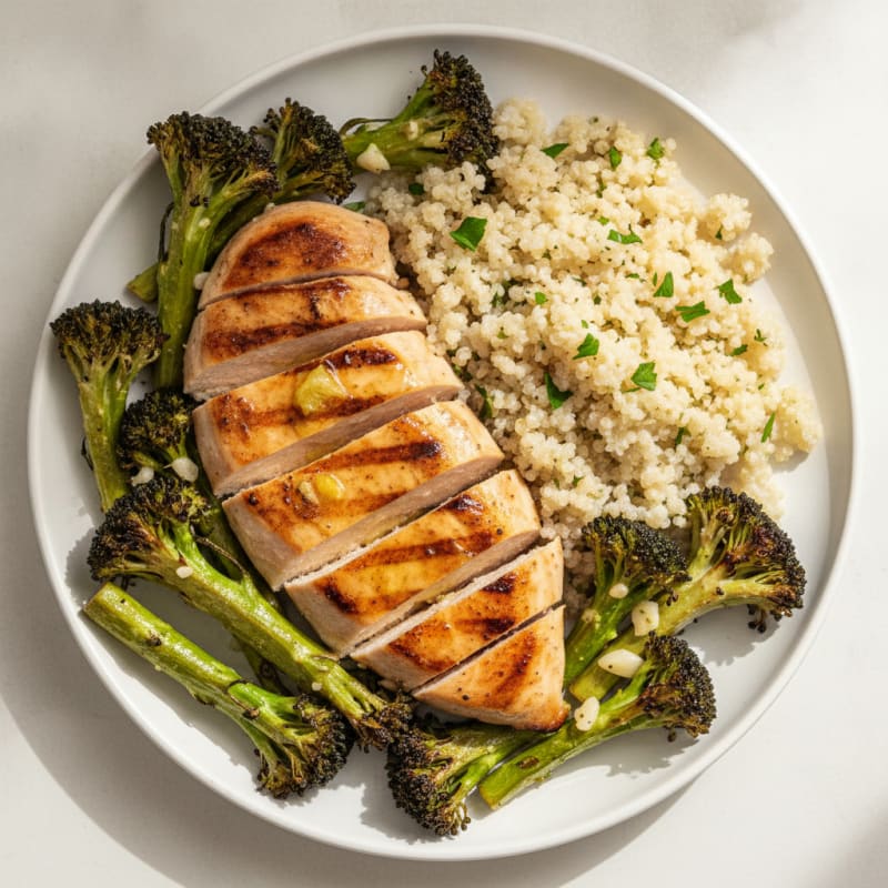 Grilled Chicken Breast with Quinoa and Roasted Broccoli