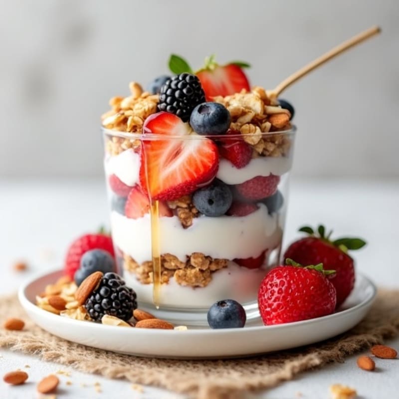 Greek Yogurt Parfait with Mixed Berries and Crunchy Almond Granola