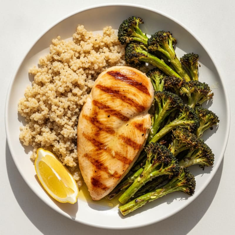 Grilled Chicken Breast with Roasted Broccoli and Quinoa