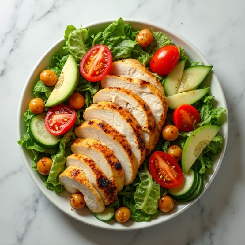 Grilled Chicken Salad with Mixed Greens and Roasted Chickpeas
