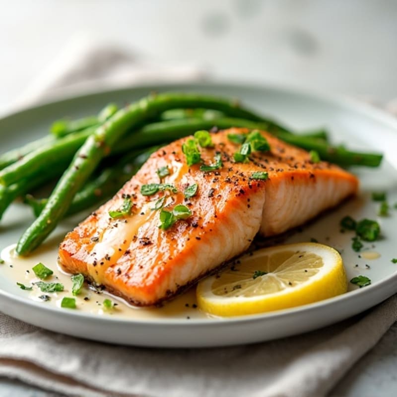 Seared Salmon Fillet with Garlic Green Beans