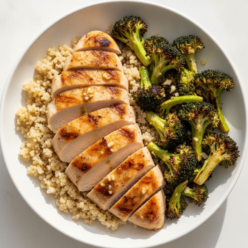 Grilled Chicken and Quinoa Bowl with Roasted Broccoli