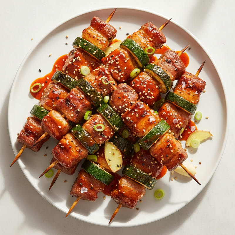 Spicy Gochujang Pork Belly Skewers