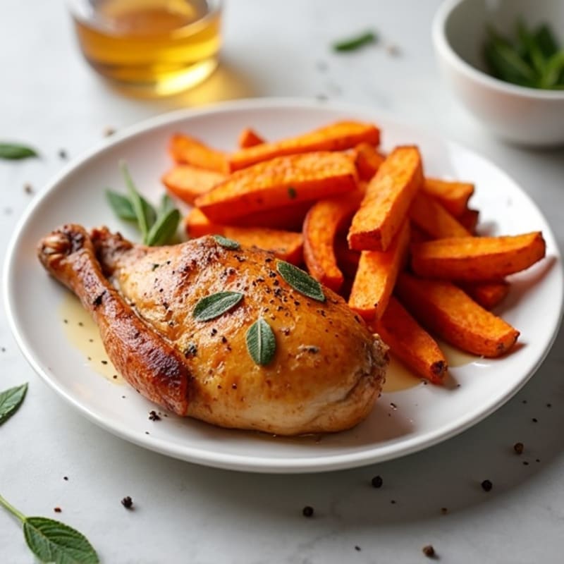 Honey-Sage Roasted Chicken with Crispy Sweet Potato Fries