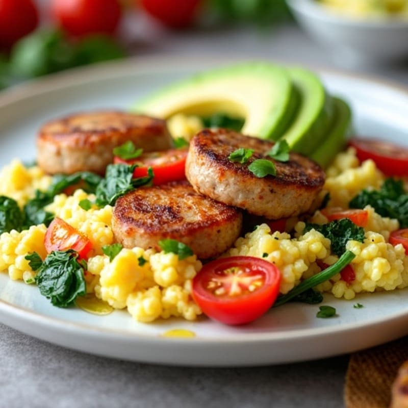 Egg White Veggie Scramble with Turkey Sausage