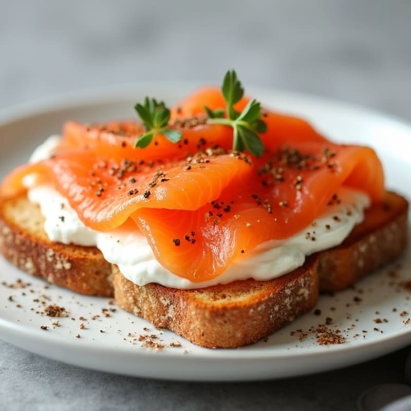 Smoked Salmon with Whipped Cottage Cheese and Everything Seasoning on Crispy Whole Grain Toast