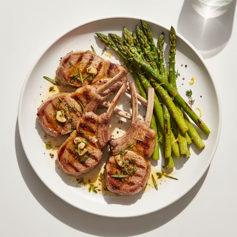 Herb-Marinated Grilled Lamb Chops with Asparagus