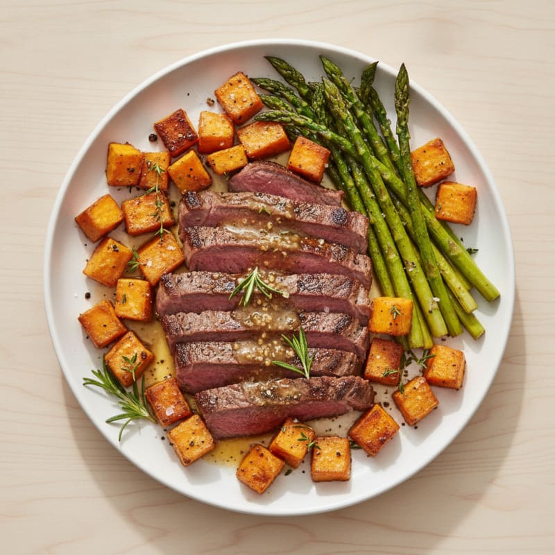 Garlic Herb Steak with Roasted Sweet Potatoes