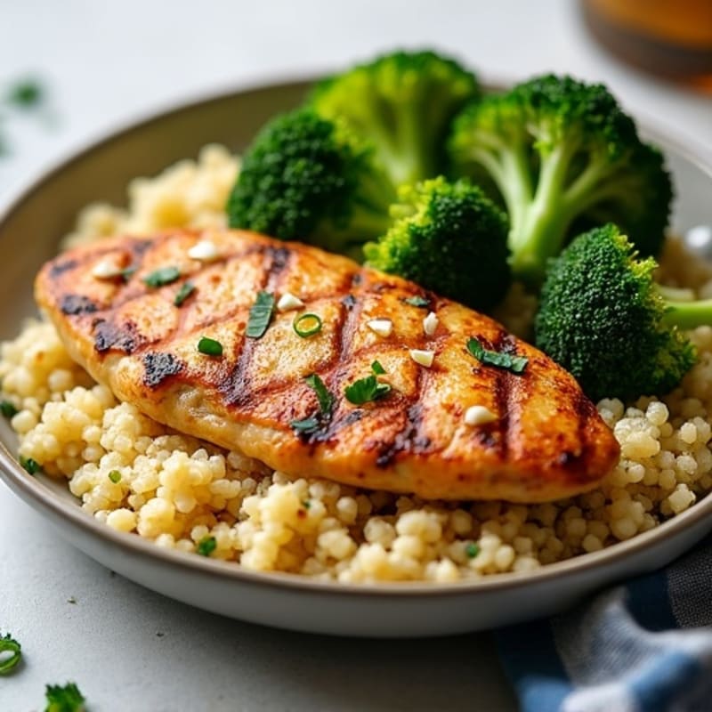 Grilled Chicken Breast with Quinoa and Roasted Broccoli