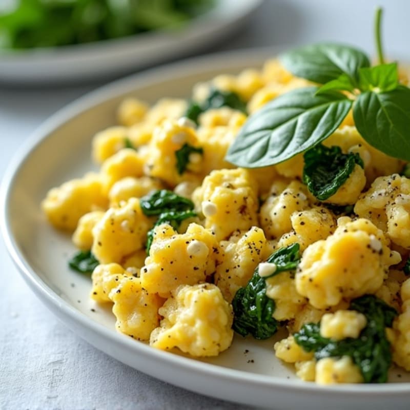 Fluffy Spinach and Feta Egg Scramble