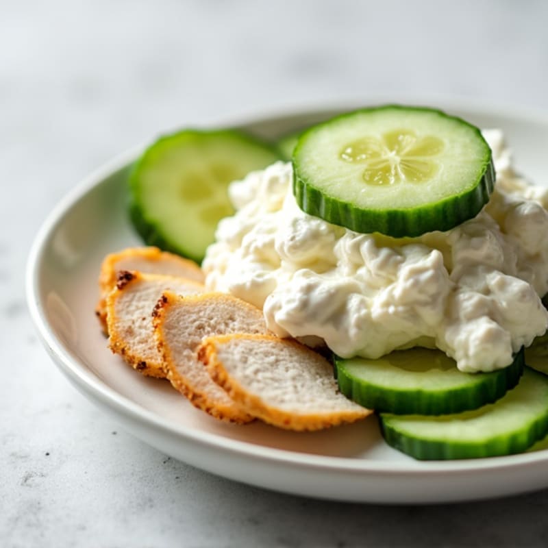 Low-Fat Cottage Cheese with Sliced Chicken and Cucumber