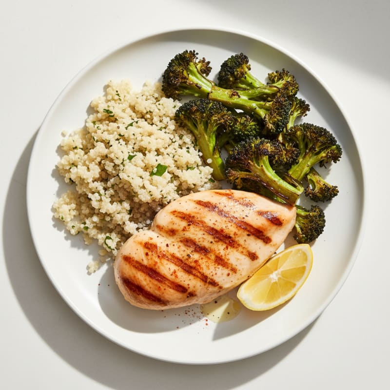 Grilled Chicken Breast with Quinoa and Roasted Broccoli