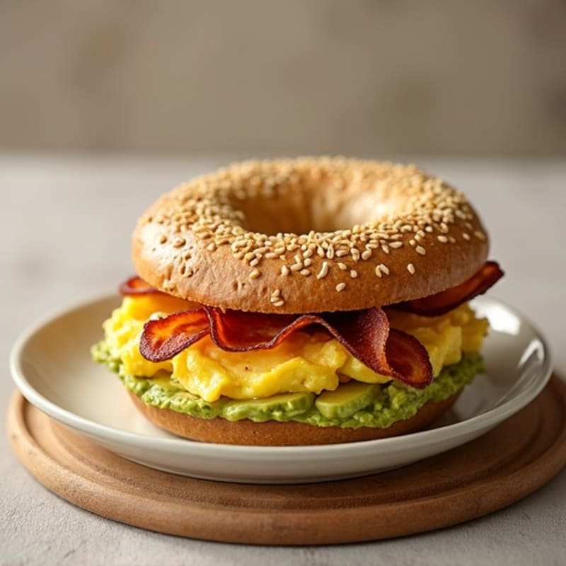 Scrambled Egg and Creamy Avocado Whole Wheat Bagel