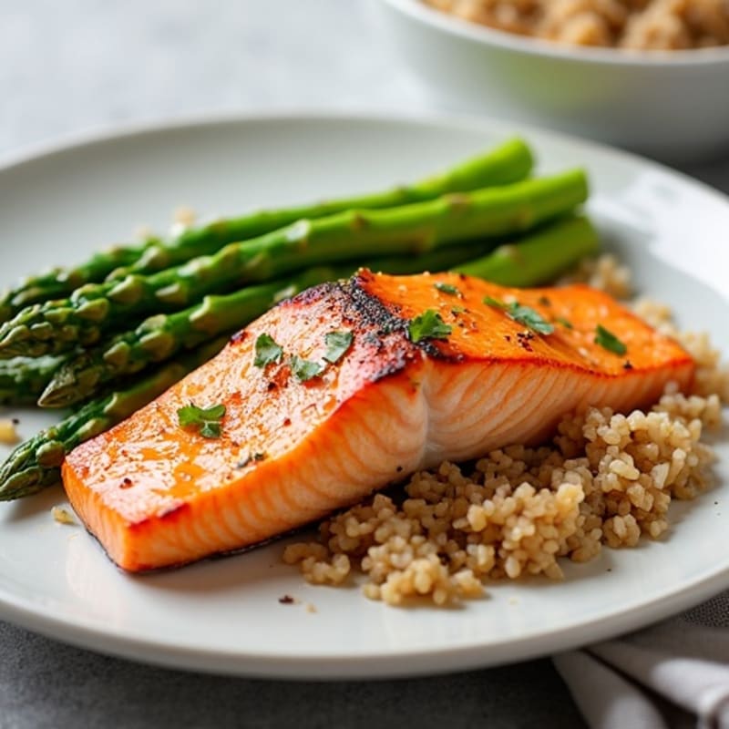 Seared Salmon with Steamed Asparagus and Brown Rice