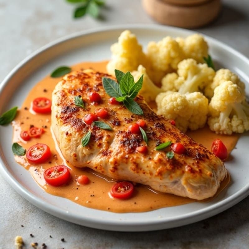 Creamy Spiced Tomato Chicken with Roasted Cauliflower